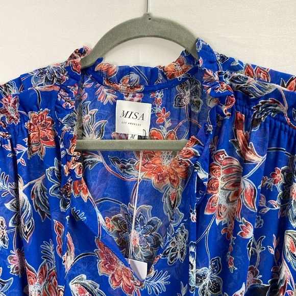MISA Dominique Ruffle Mini Dress Sireneuse Floral Blue Red Size Medium NWT - Picture 7 of 11